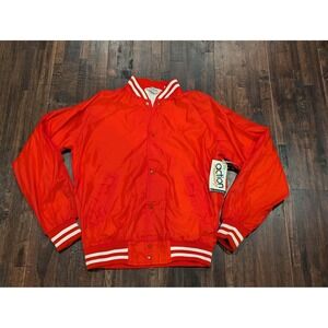 Vtg Action Varsity Jacket Mens M Red‎ Nylon Snap Up Striped Cuffs Lined 90s New